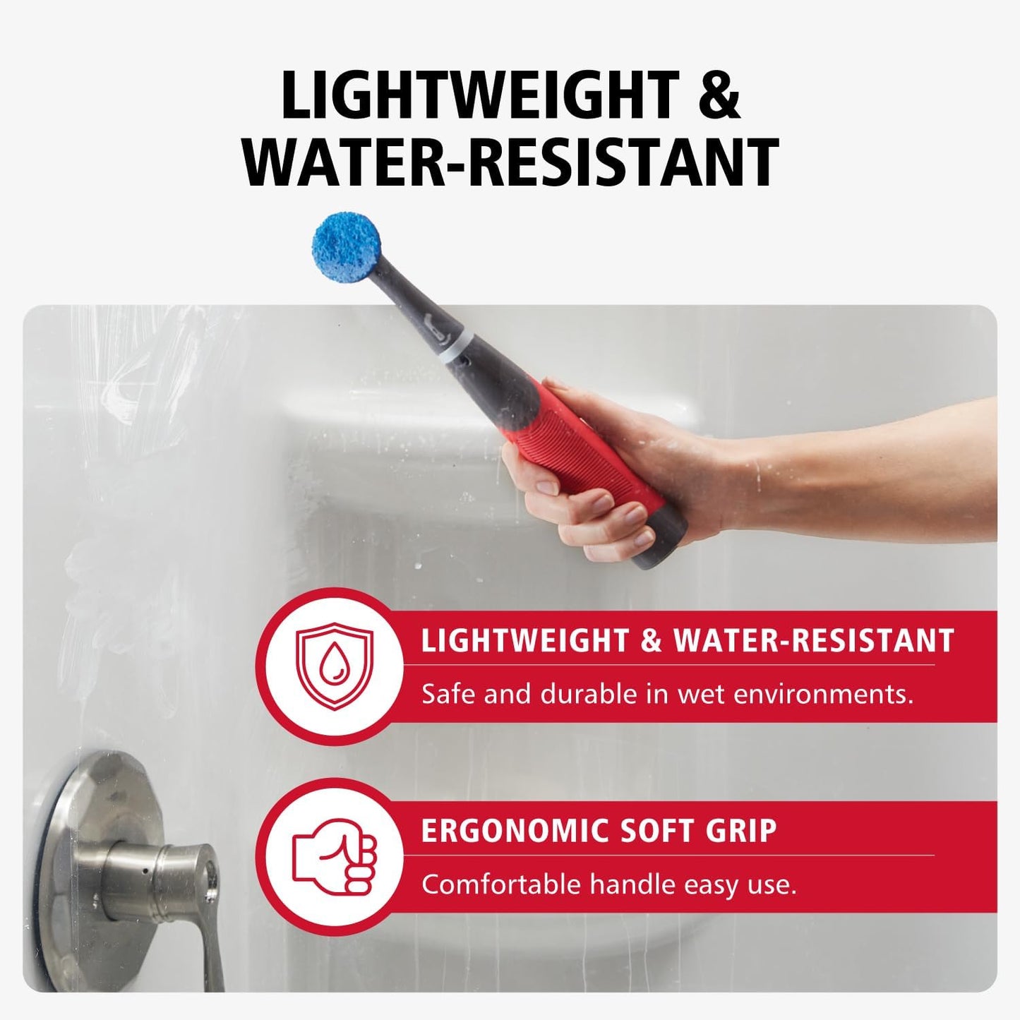 Rubbermaid Reveal Power Scrubber with Multi-Purpose & Grout Head, Cordless Electric Battery Powered Scrub Brush, Water Resistant, for Home/Kitchen/Bathroom/Grout/Tile/Shower/Tub