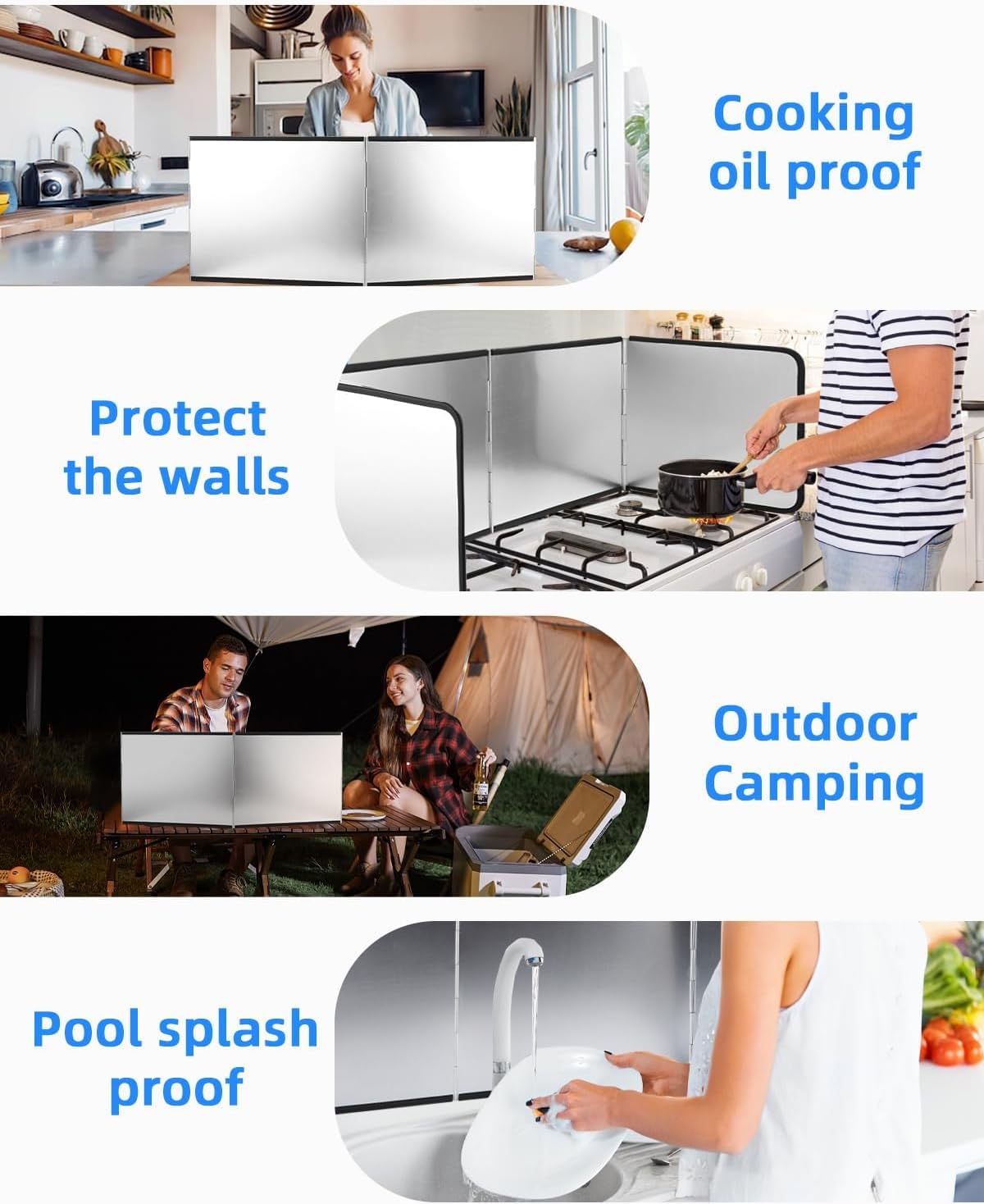 4 Sided Splatter Guard Foldable Stainless Steel Stove Splash Guard 11.8″ Height Oil Splatter Screens for Frying Kitchen Backsplash Protector Nonstick Oil Splatter Guard for Cooking