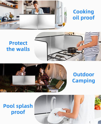 4 Sided Splatter Guard Foldable Stainless Steel Stove Splash Guard 11.8″ Height Oil Splatter Screens for Frying Kitchen Backsplash Protector Nonstick Oil Splatter Guard for Cooking