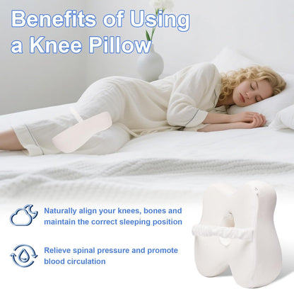 Knee Pillow for Side Sleepers Memory Foam Sciatica Pain Relief Leg Pillow, Removable Breathable Cover & Elastic Strap Grey