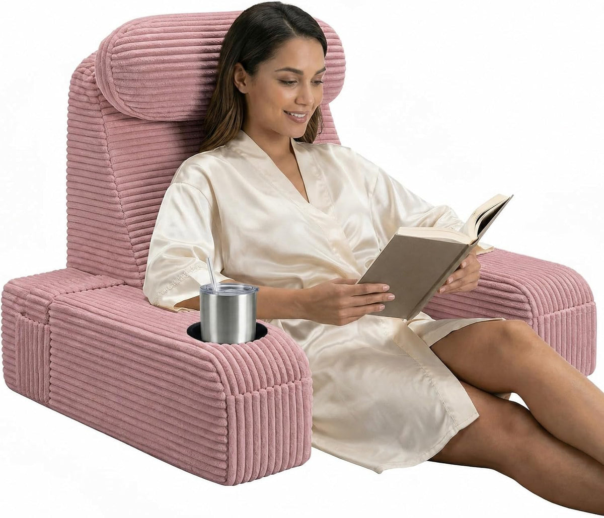 Reading Pillow/Backrest Pillow with Arms, Cup Holder & Phone Pocket