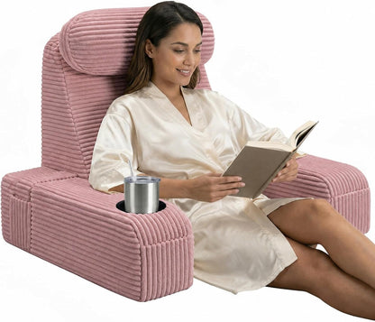 Reading Pillow/Backrest Pillow with Arms, Cup Holder & Phone Pocket