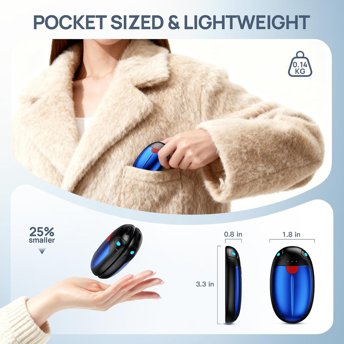 Hand Warmers Rechargeable, 2 Pack Portable Pocket Hand Warmers, 20Hrs Long Heating Double Warm Electric Handwarmers, Reusable Heater for Outdoors, Camping, Hunting, Golf, Fishing