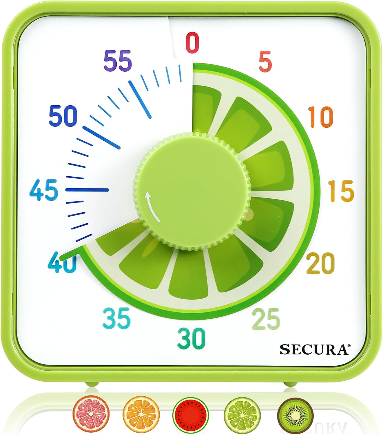 Secura 7.5-Inch Fruit Visual Timer for Kids, 60-Minute Countdown Timer for Classroom or Kitchen, Durable Mechanical Timer Clock with Magnetic Backing (Orange)