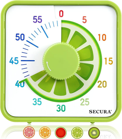 Secura 7.5-Inch Fruit Visual Timer for Kids, 60-Minute Countdown Timer for Classroom or Kitchen, Durable Mechanical Timer Clock with Magnetic Backing (Orange)