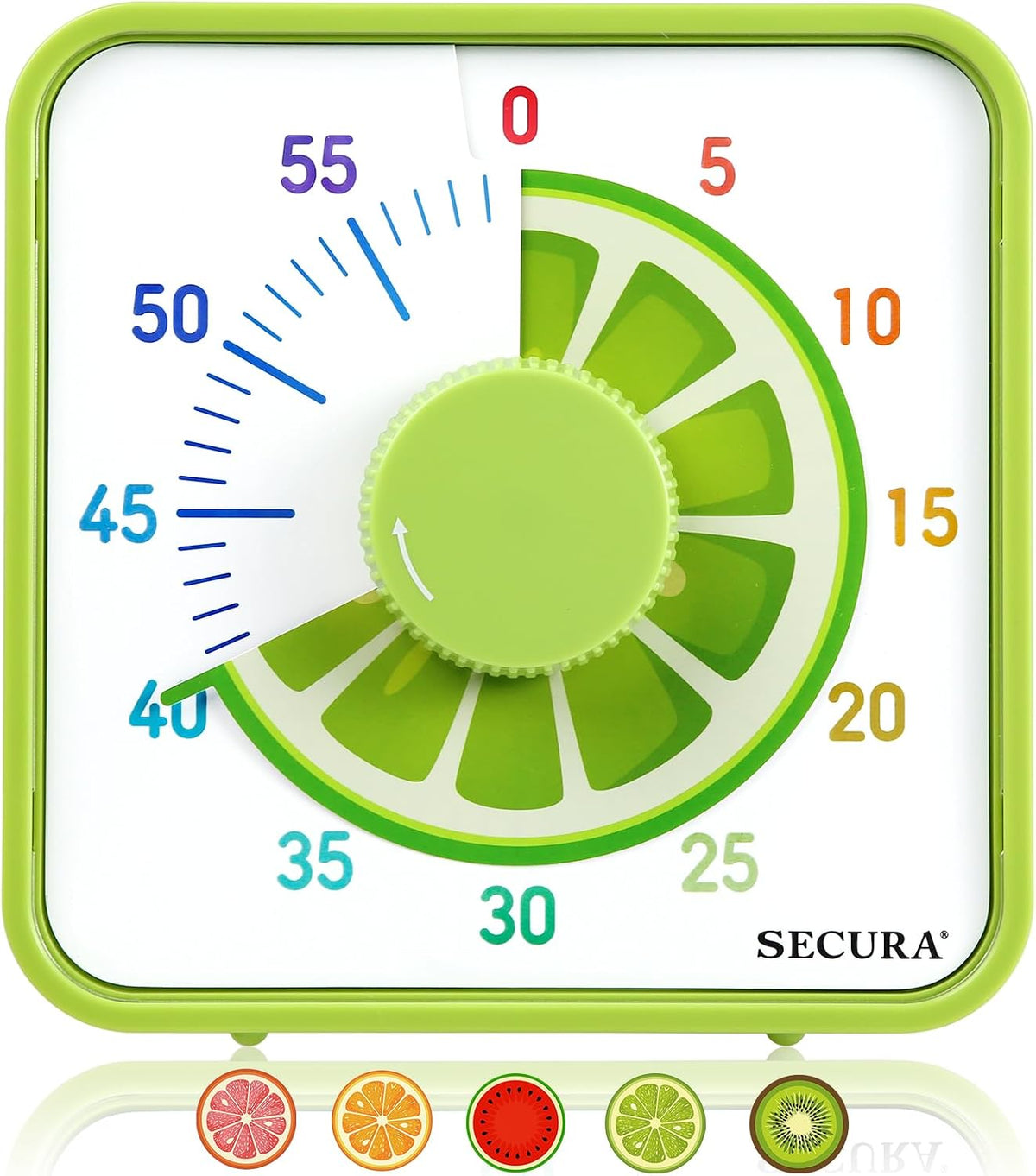 Secura 7.5-Inch Fruit Visual Timer for Kids, 60-Minute Countdown Timer for Classroom or Kitchen, Durable Mechanical Timer Clock with Magnetic Backing (Orange)