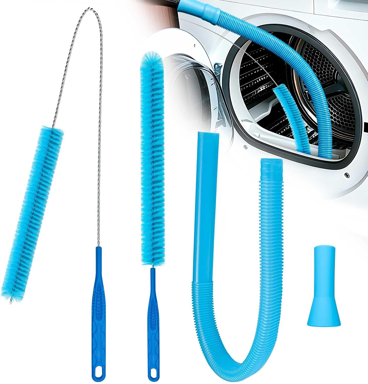 Universal Dryer Vent Cleaner Kit with Vacuum Hose - 4-Piece Lint Brush & Attachment Set for Clothes Dryer, Shop Vac Accessories, Lint Trap Cleaner & Home Maintenance Tools