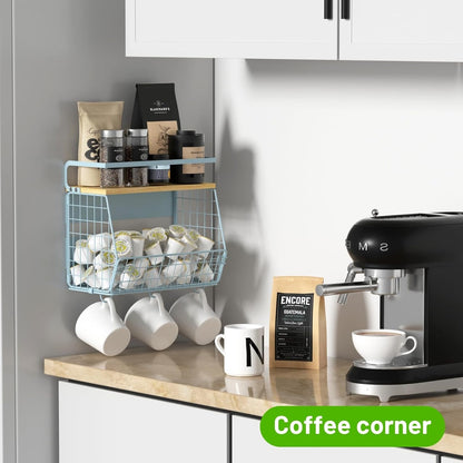 Magnetic Shelf for Fridge with Wood Lid, Fruit Potato and Onion Storage Bins, Pantry Organizers & Storage, Large Container Magnetic Spice Rack for Refrigerator, Kitchen Counter, Cabinet | Strong magnet holds 50lbs, ventilated bin for produce, versatile