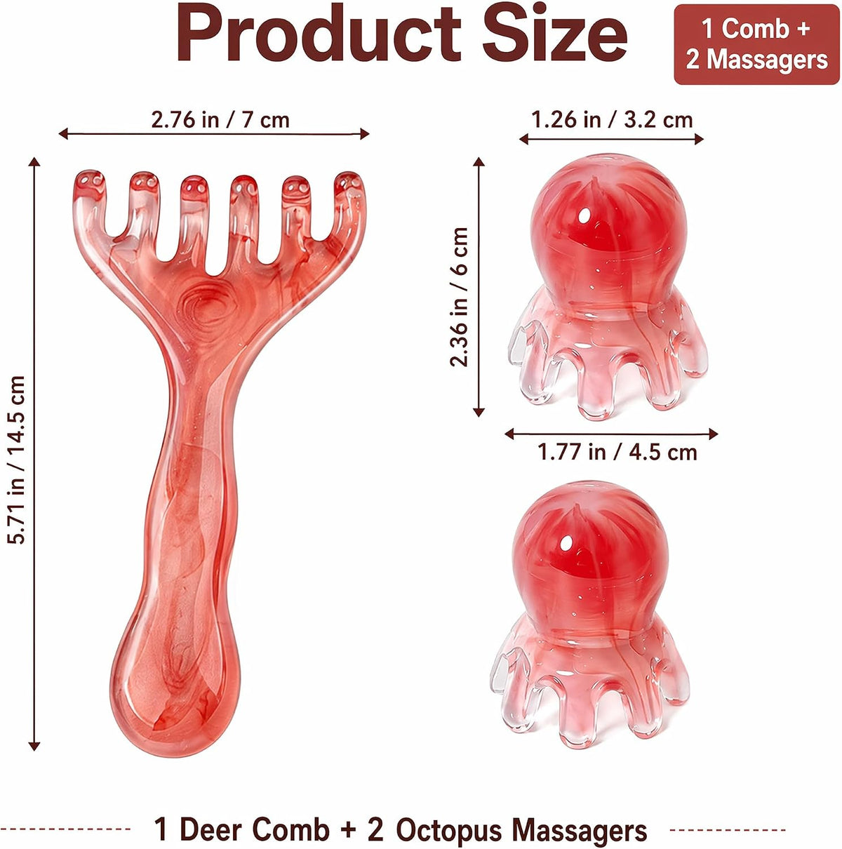 3 Pcs Amber Scalp Massager Set with Octopus Tool & Gua Sha Comb