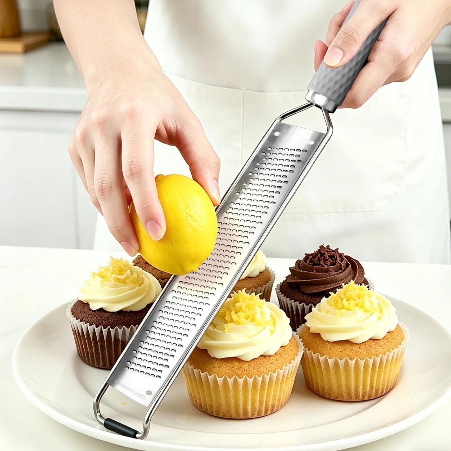 Stainless Steel Lemon Zester, Cheese & Vegetable Zester Grater With Handle | Extra Sharp Blade | Silicone Handle | Blade Cover | Parmesan, Cheese, Lemon, Garlic, Nutmeg, Chocolate, Fruits, Ginger Grater