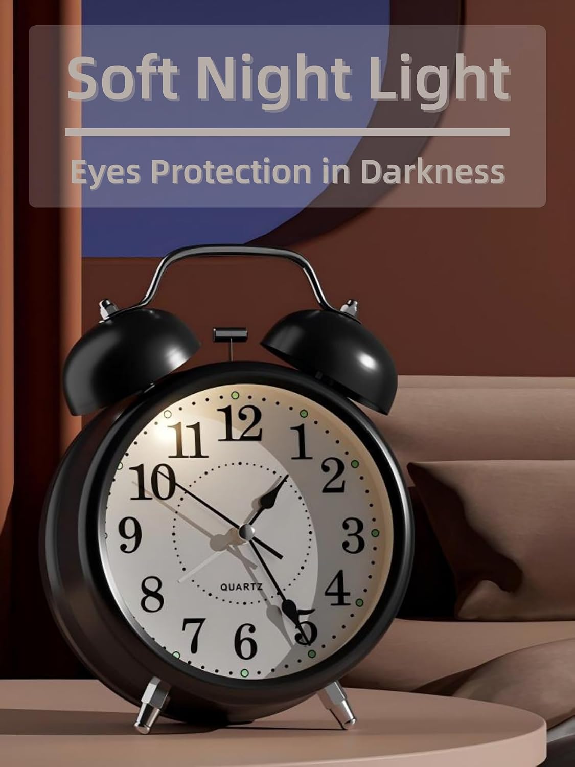 4 Inches Analog Alarm Clocks Retro Backlight Cute Simple Design with Night Light Silent Non-Ticking Battery Operated [Red]