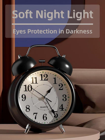 4 Inches Analog Alarm Clocks Retro Backlight Cute Simple Design with Night Light Silent Non-Ticking Battery Operated [Red]