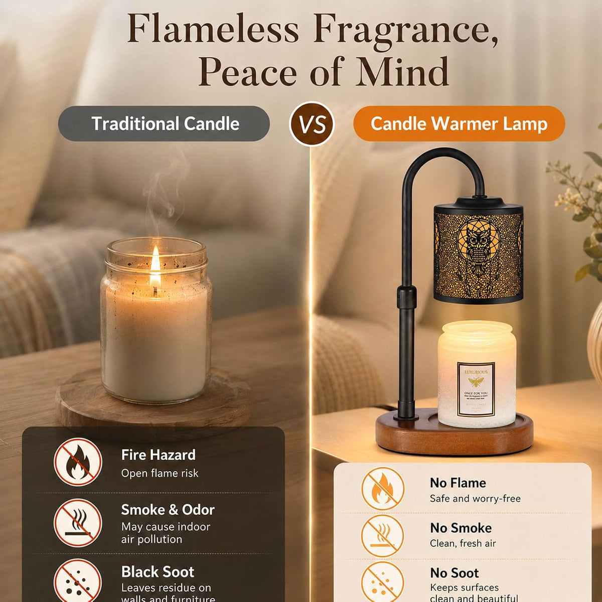 Dimmable Candle Warmer Lamp with Timer Adjustable Height for Scented Jar Candles Electric Candle Wax Melt Warmer for Home Decor Christmas Birthday Gifts for Women Mom(Hummingbird)