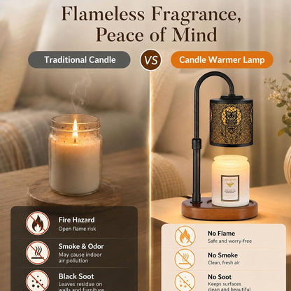 Dimmable Candle Warmer Lamp with Timer Adjustable Height for Scented Jar Candles Electric Candle Wax Melt Warmer for Home Decor Christmas Birthday Gifts for Women Mom(Hummingbird)
