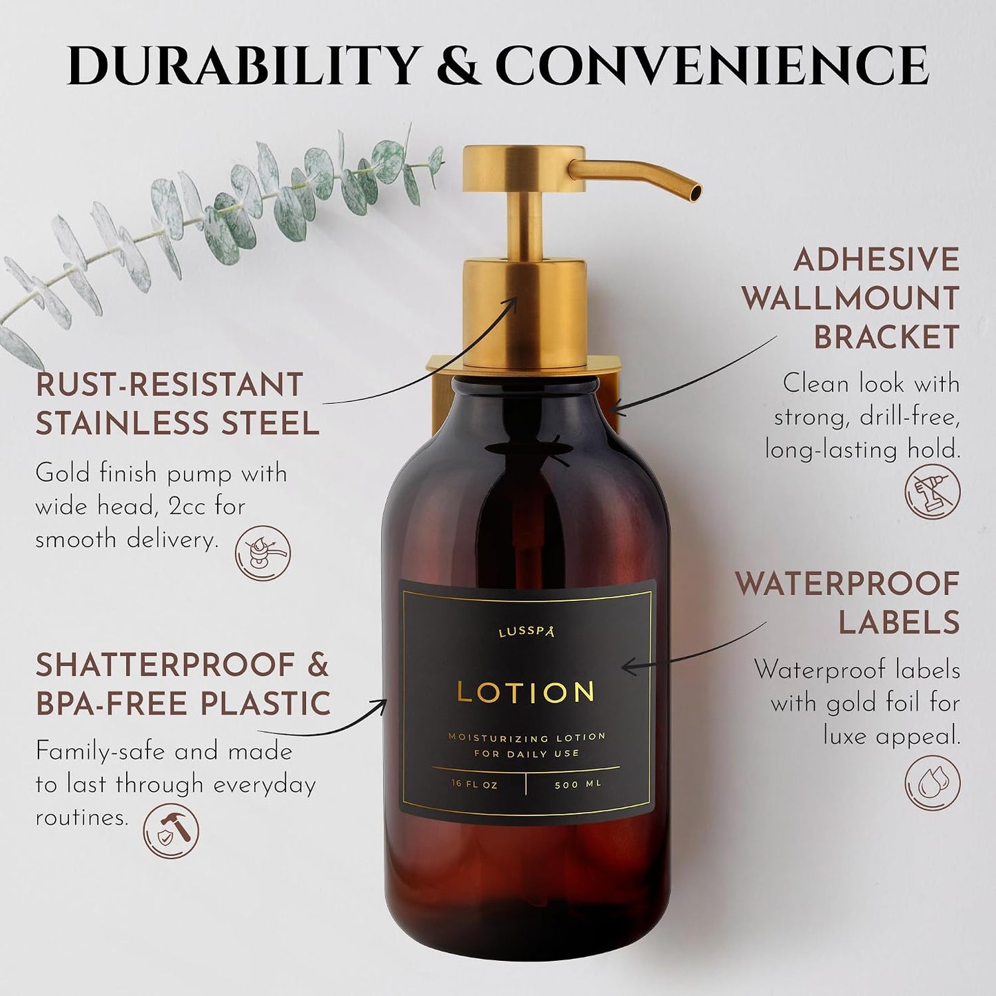 Shower Shampoo Dispenser Wall Mounted – 3 Refillable 16.9 oz Clear Bottles with Stainless Steel Pumps & No-Drill Adhesive Holders – Soap Dispenser Set for Bathroom (3 X Clear/Silver)