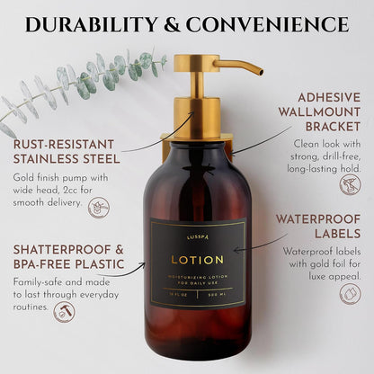 Shower Shampoo Dispenser Wall Mounted – 3 Refillable 16.9 oz Clear Bottles with Stainless Steel Pumps & No-Drill Adhesive Holders – Soap Dispenser Set for Bathroom (3 X Clear/Silver)