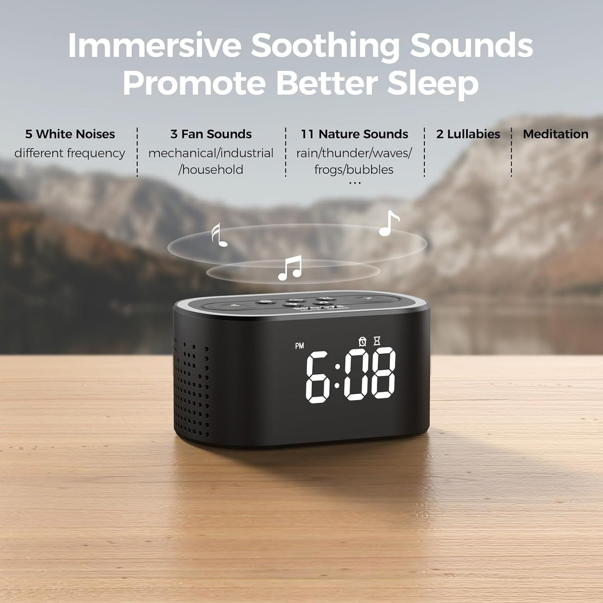 REACHER Digital Alarm Clock & White Noise Sound Machine for Bedroom