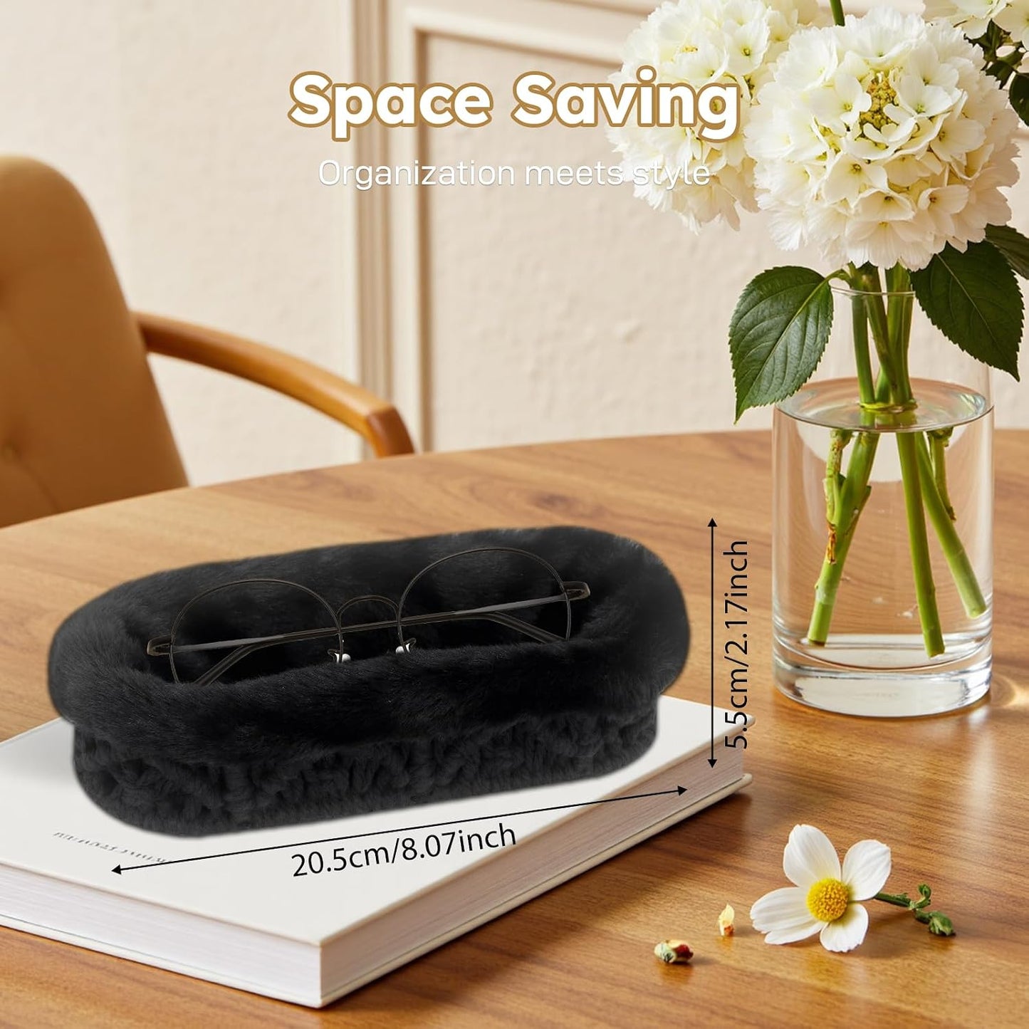 Glasses Holder, Anti-scratch Plush Lined Eyeglass Holder Stand | Oval Eye-glasses Storage Organizer Case for Nightstand, Office Desk, Bedside Table, Beige