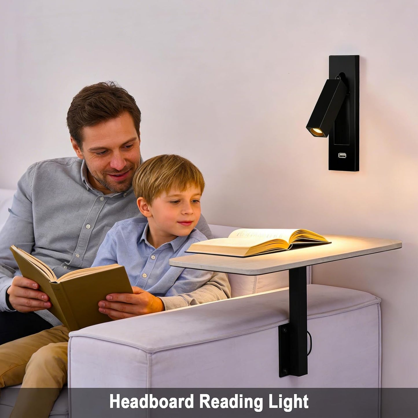 Wall Mounted Reading Light with USB, LED Bedside Reading Light with Switch, Adjustable Recessed Headboard Reading Lights Wall Sconce for Reading, Hardwired Reading Spotlight for Bedroom (Black)