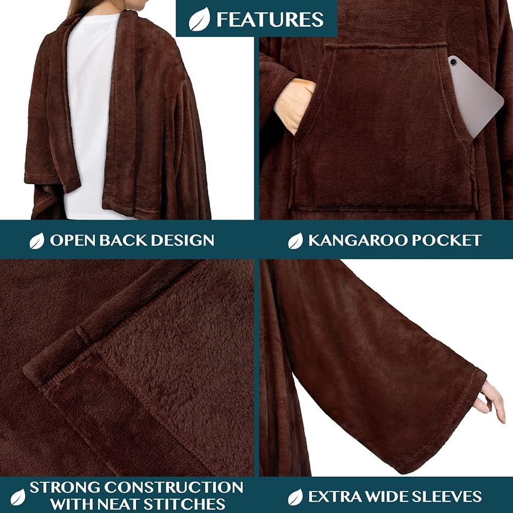 PAVILIA Blanket with Sleeves for Adult Women Men, Soft Warm Wearable Blanket Fleece Wrap Throw, Robe Blanket Gift