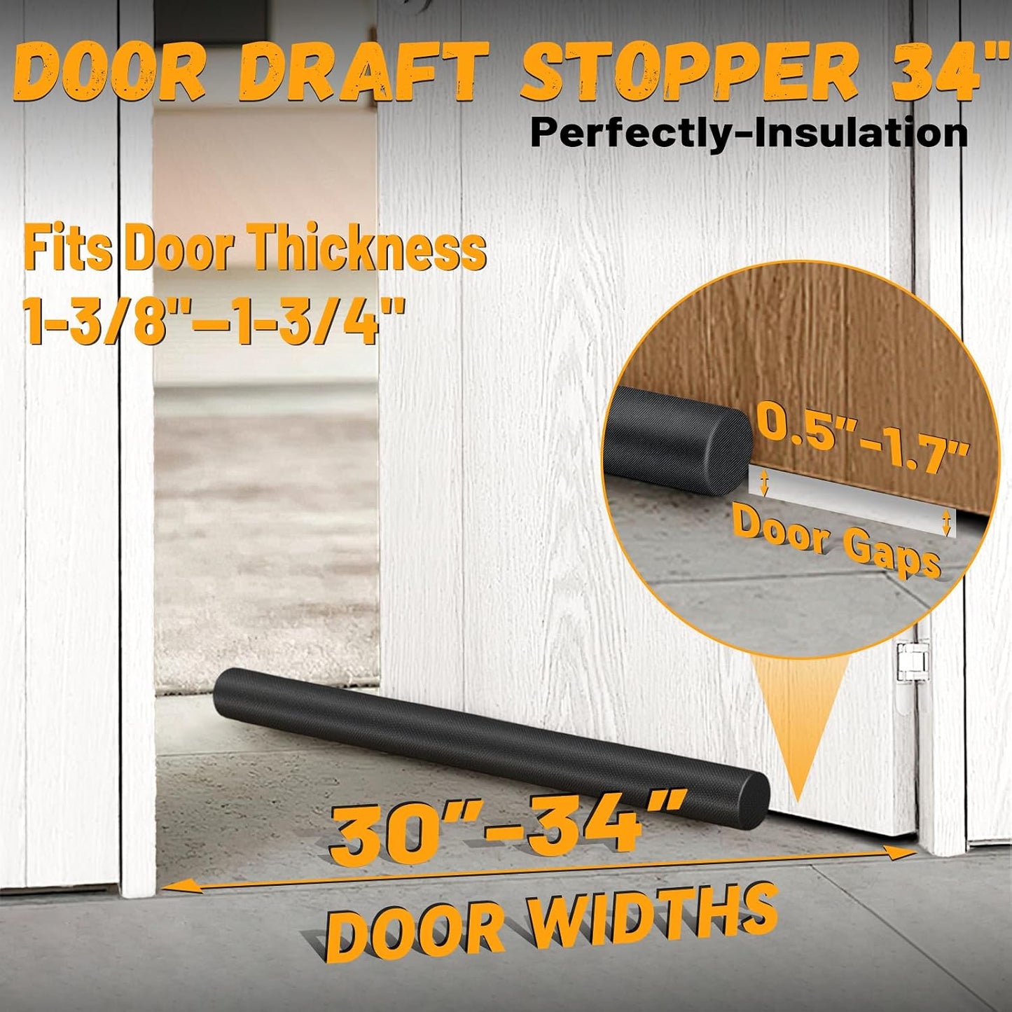 MAXTID Large Door Draft Stopper 30 Inch for Small Bedroom, Fits 1.7" Gaps | Small Size Bedroom Door, Fits 0.5 to 1.7" Gaps, White Under Door Draft Blocker, Seal Gap, Draft Guard for Bottom of Doors