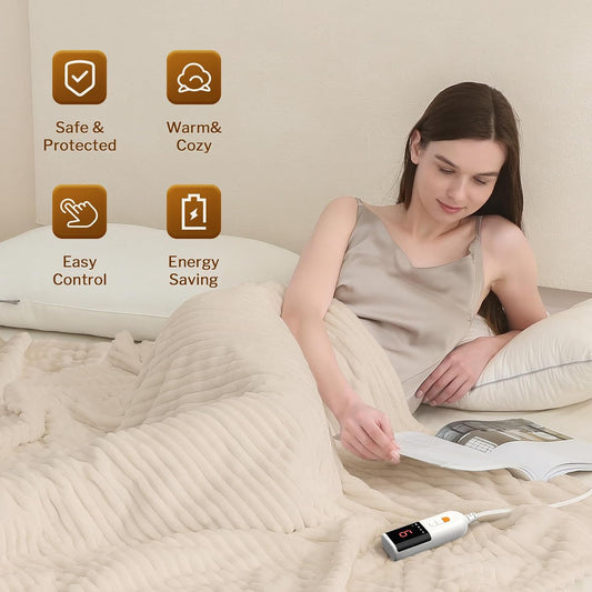 Heated Throw Blanket, 5 Heat Levels, 3 Hours Auto-Off, White | ETL & FCC certified, 50" × 60", OEKO-TEX fabric, machine washable, 100W low energy