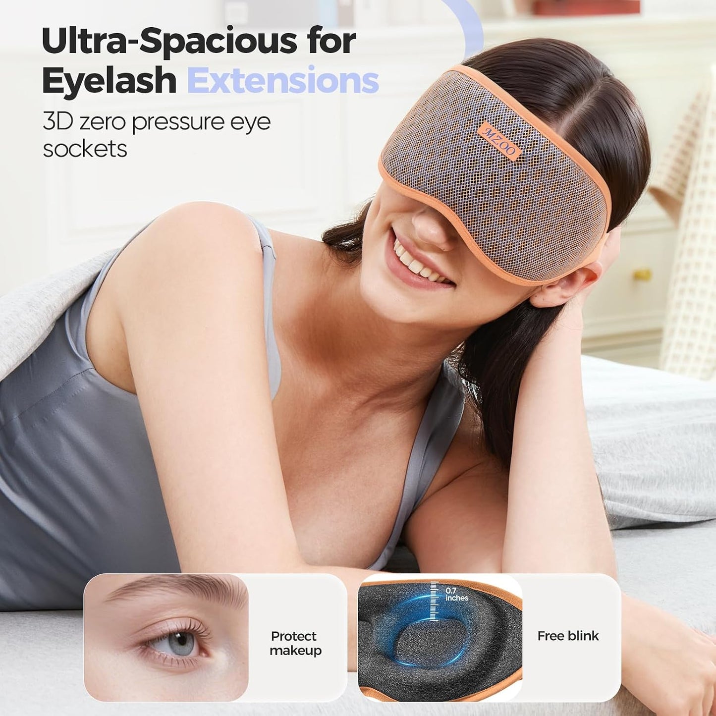 MZOO Pro Breathable Sleep Mask - Complete Blackout Sleeping Eye Mask for Side Sleeper, 3D Zero Pressure & Eyelash Friendly Night Blindfold Eye Covers, Travel Essentials & Birthday Gifts for Women Men