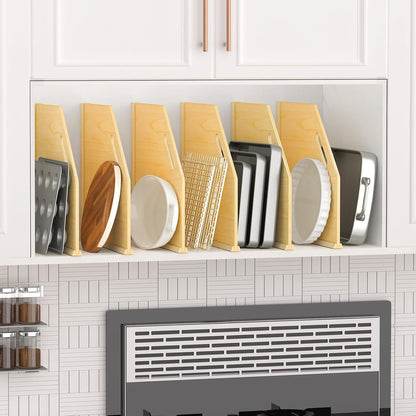 6 Pack Wood Tray Dividers Organizer For Kitchen Cabinet | Adjustable Vertical Cookie Sheet Organizer, Cabinet Dividers Organizer For Pots, Cutting Board, Pans, Lids, Baking Sheets
