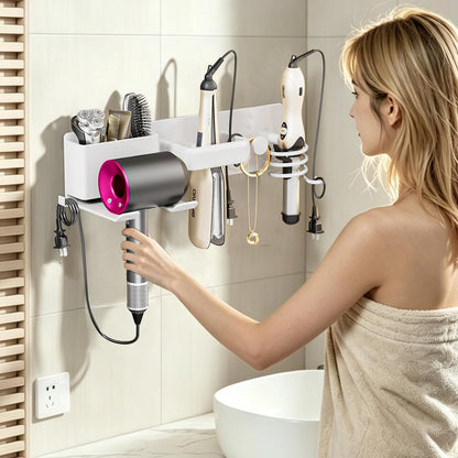 5 in 1 Hair Dryer Holder Hair Tool Organizer Metal Wall Mount (Black) | Curling iron and flat iron storage, Heavy-duty metal rack for styling tools, Cluttered countertops solution for space saving