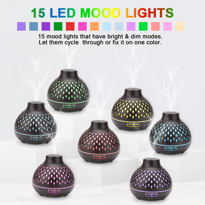 SPLITSKY 400ml Aromatherapy Diffuser with 6 Essential Oils and Timer | Quiet ultrasonic diffuser with 7-color LED lighting, timer options and waterless auto shut-off for bedrooms and offices.