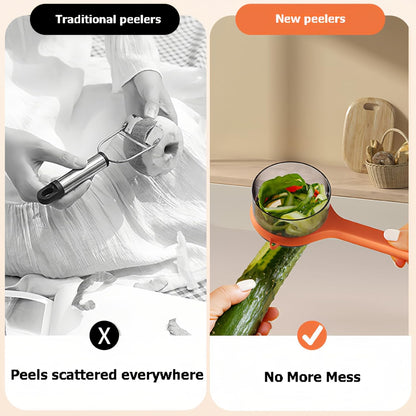 Peeling Knife With Storage Box, Fruit And Vegetable Peeler With Container, Double-Sided Stainless Steel Multi-Function Peeler For Home Kitchen (A-1pcs Orange)