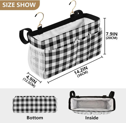 Black Bedside Caddy Storage Bag Bedside Organizer for Bed Rails College Dorm Room Organizer Caddy Hanging Shelf 6 Pockets with Hooks for Drinks Magazine Phone Holder