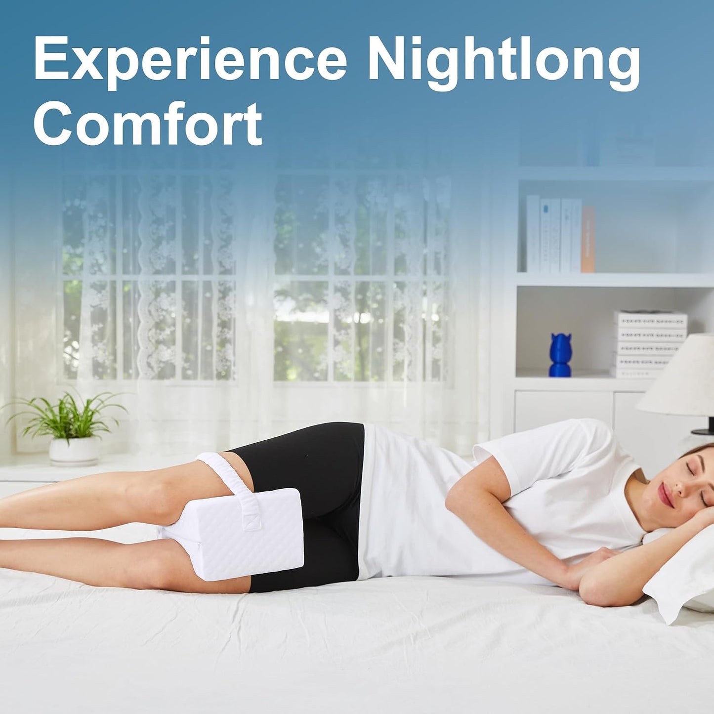 UJPFEO Knee Pillow for Side Sleepers, Leg Pillow for Sciatica, Back, HIPS, Knees, Joints Pain Relief,Pillows for Between Legs While Sleeping Spine Alignment Support & Relieves Pressure,Cooling White
