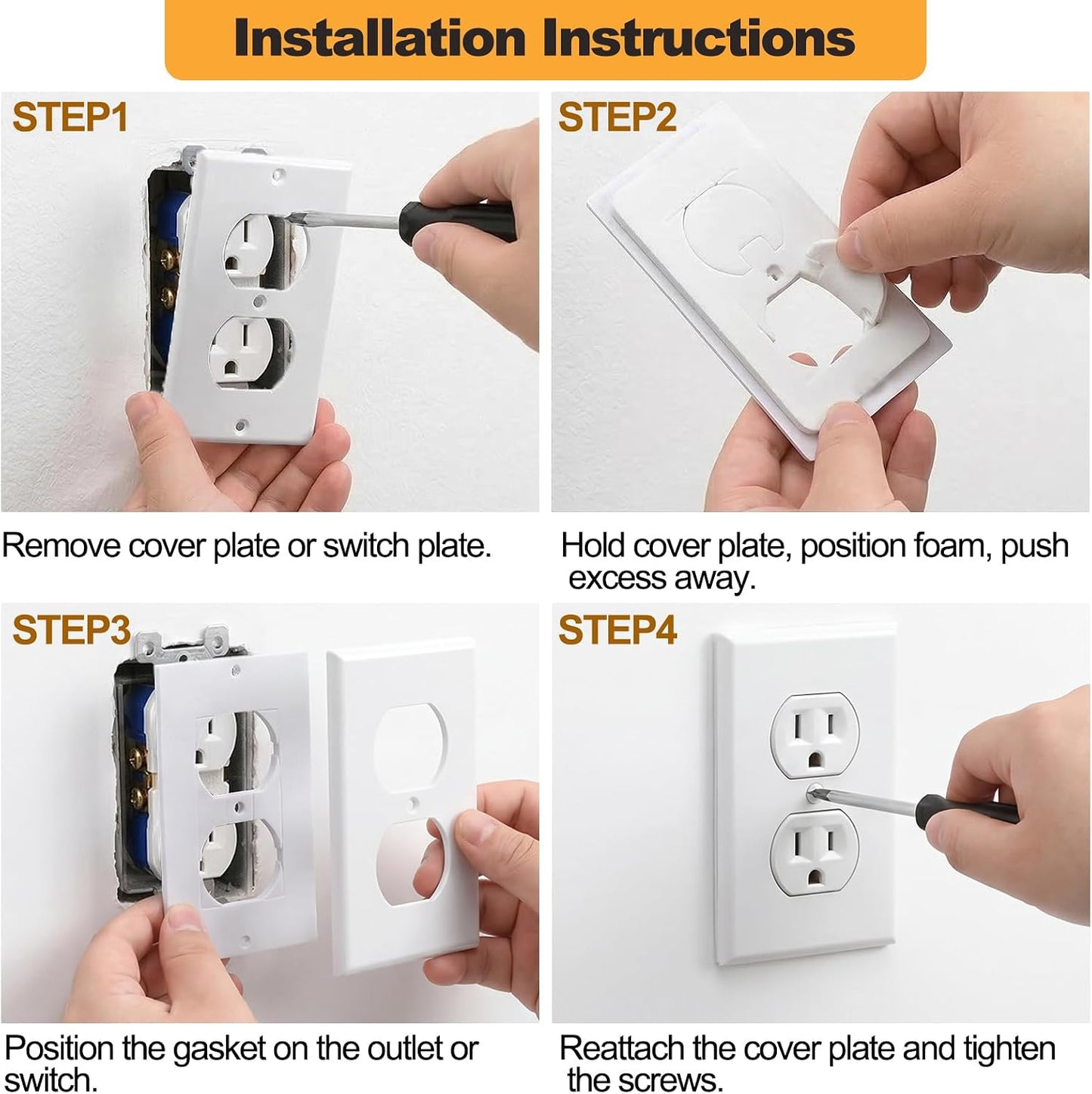 Fasmov 70 Pcs Wall Insulation Gasket, EVA Foam Outlet Sealers White Rectangle Weatherproof Gasket Sealer Energy Saving for Electrical Plates Switch Covers, 3 Sizes for Home & Commercial Use