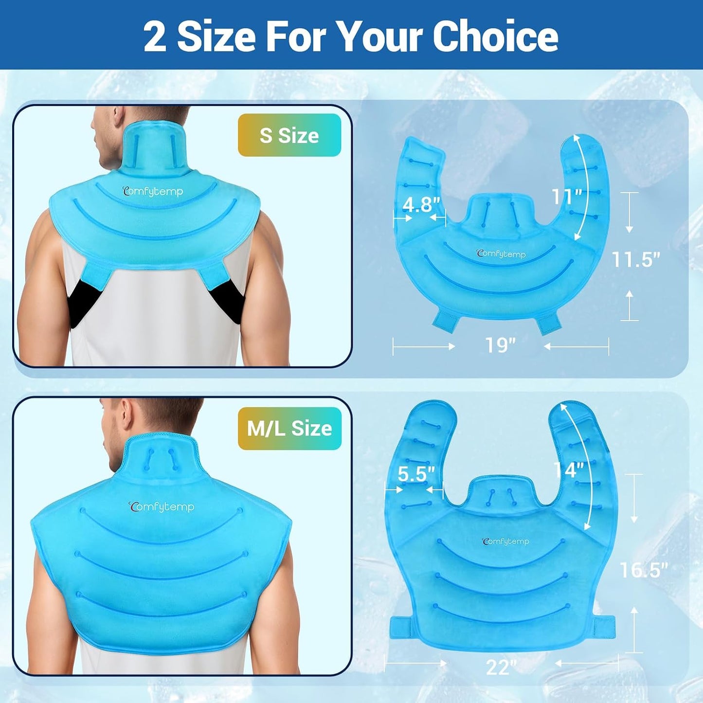 Comfytemp Large Ice Pack for Neck Shoulders Upper Back Pain Relief with Straps, Reusable Gel Ice Wrap Hot Cold Compress Therapy Recovery for Upper Back, Cervical Injuries, Rotator Cuff (Large, Blue)