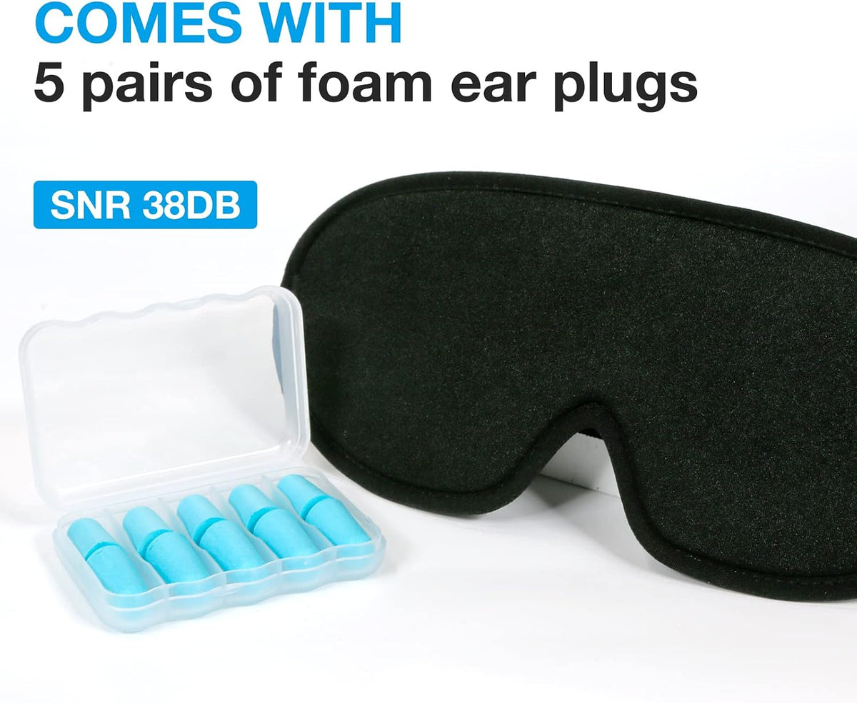 LYSIAN 3D Blackout Sleep Mask for Side Sleepers, 5 Pairs Ear Plugs, Black
