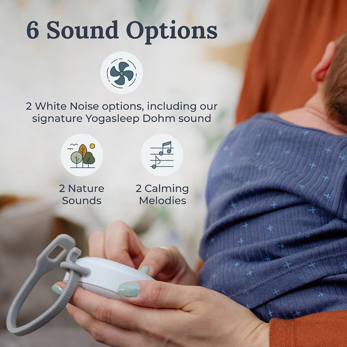 Yogasleep Hushh 2 Portable Sound Machine for Baby & Kids, New Reinforced Clip, Backlit Buttons, Night Light, 6 Soothing Natural Sounds, Easy to Use Timer, Volume Control, Toddler Lock, Noise Canceling