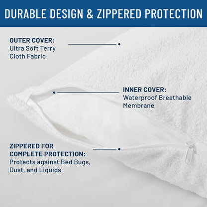 Everlasting Comfort Half Moon Bolster Pillow & Waterproof Pillow Protectors - Luxurious Support, Complete Pillow Protection
