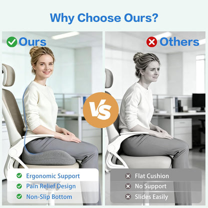 Memory Foam Seat Cushion for Sciatica & Tailbone Pain Relief – Comfort Support for Office Chair, Car Seat, Airplane, Long Sitting Workers & Drivers (Black)