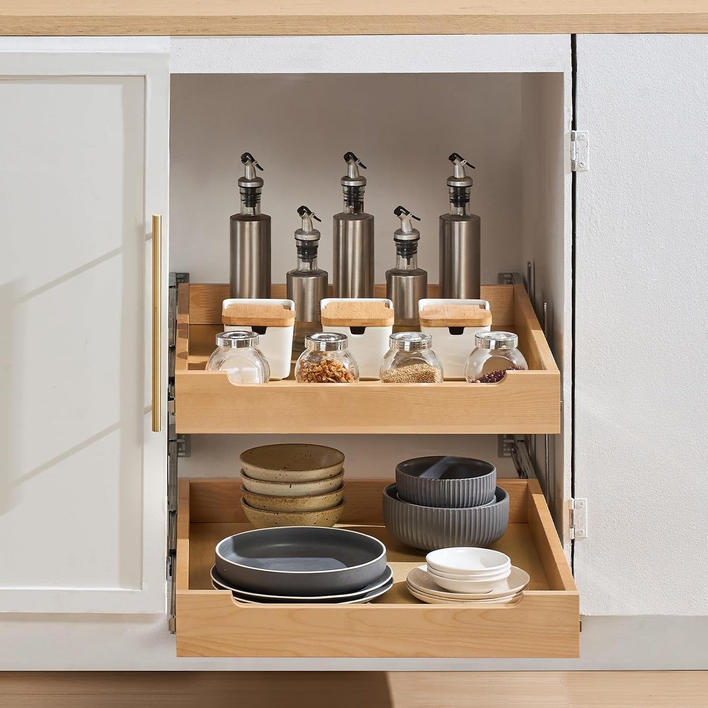 VEVOR Pull Out Cabinet Organizer, 14"W x 21"D Cabinet Drawer, Soft Close Slide out Shelf, Heavy-Duty Sliding Wood Drawer, Bottom Mount Size（14.5"W x 23"D）and Side Mount Size（15"W x 23"D） | Heavy-Duty Sliding Shelf with Bottom or Side Mounting for