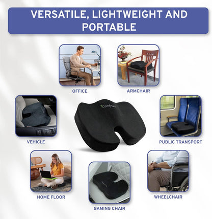 Memory Foam Seat Cushion - Tailbone Pain Relief Cushion, Non-Slip Sciatica Pain Relief Pillow - Cushion for Office Chair, Car, Wheelchair, Computer, Desk Chair - Coccyx, Lower Back Support (Navy)