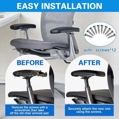 Arm Pads Caps Replacement for Knoll Life Office Chair,Chair Armrest Pads, with 12 mounting Screws（Black）