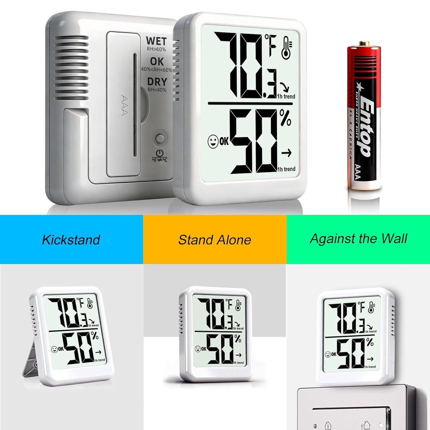 Room Thermometer Indoor Hygrometer Digital Humidity Meter | Accurate Sensor, Fast Refresh, Big Digits, Easy to View, ℉/℃, w/ AAA Battery, Compact for Home, Office, Pet, Plant