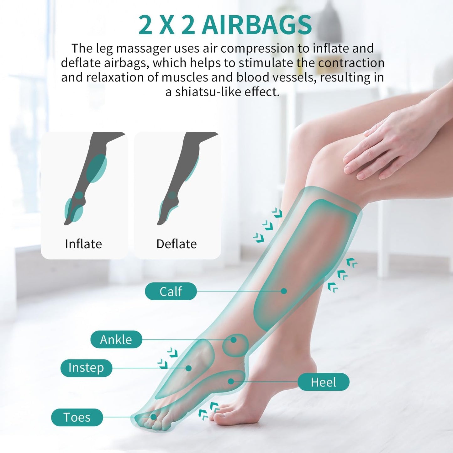 Nekteck Leg Compression Massager for Circulation and Relaxation | FSA Eligible HSA Foot and Calf Massage, 2 Modes, 3 Intensities, 20 Mins Auto-Off, Hand-held Controller, Adjustable Leg Wraps