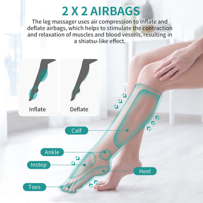 Nekteck Leg Compression Massager for Circulation and Relaxation | FSA Eligible HSA Foot and Calf Massage, 2 Modes, 3 Intensities, 20 Mins Auto-Off, Hand-held Controller, Adjustable Leg Wraps