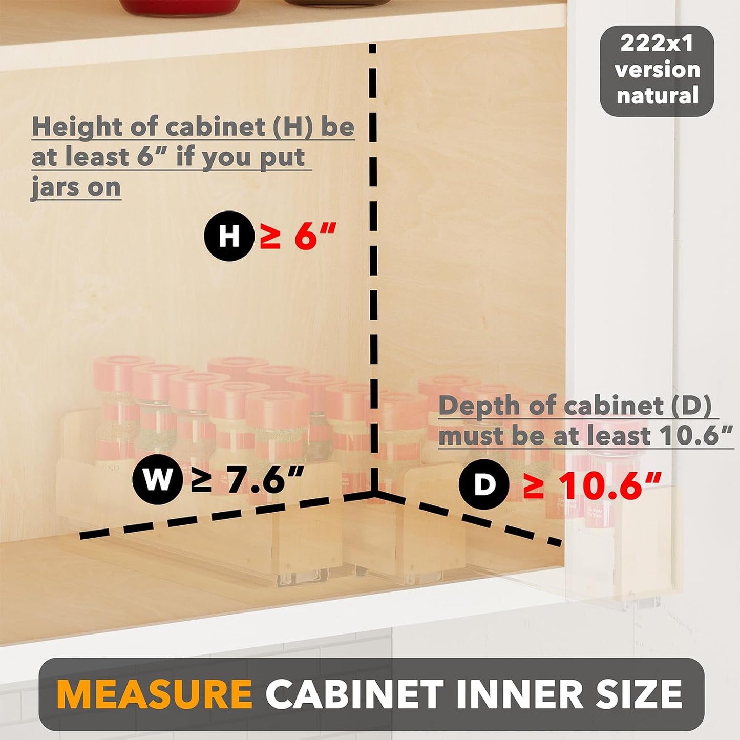 SpaceAid Bamboo Pull Out Spice Rack Organizer for Cabinet, Heavy Duty Slide Out Seasoning Kitchen Pantry Sliding Vertical Organization, 7.6" Wide, 3 Drawers(2" Wide), 2-Tier, Natural