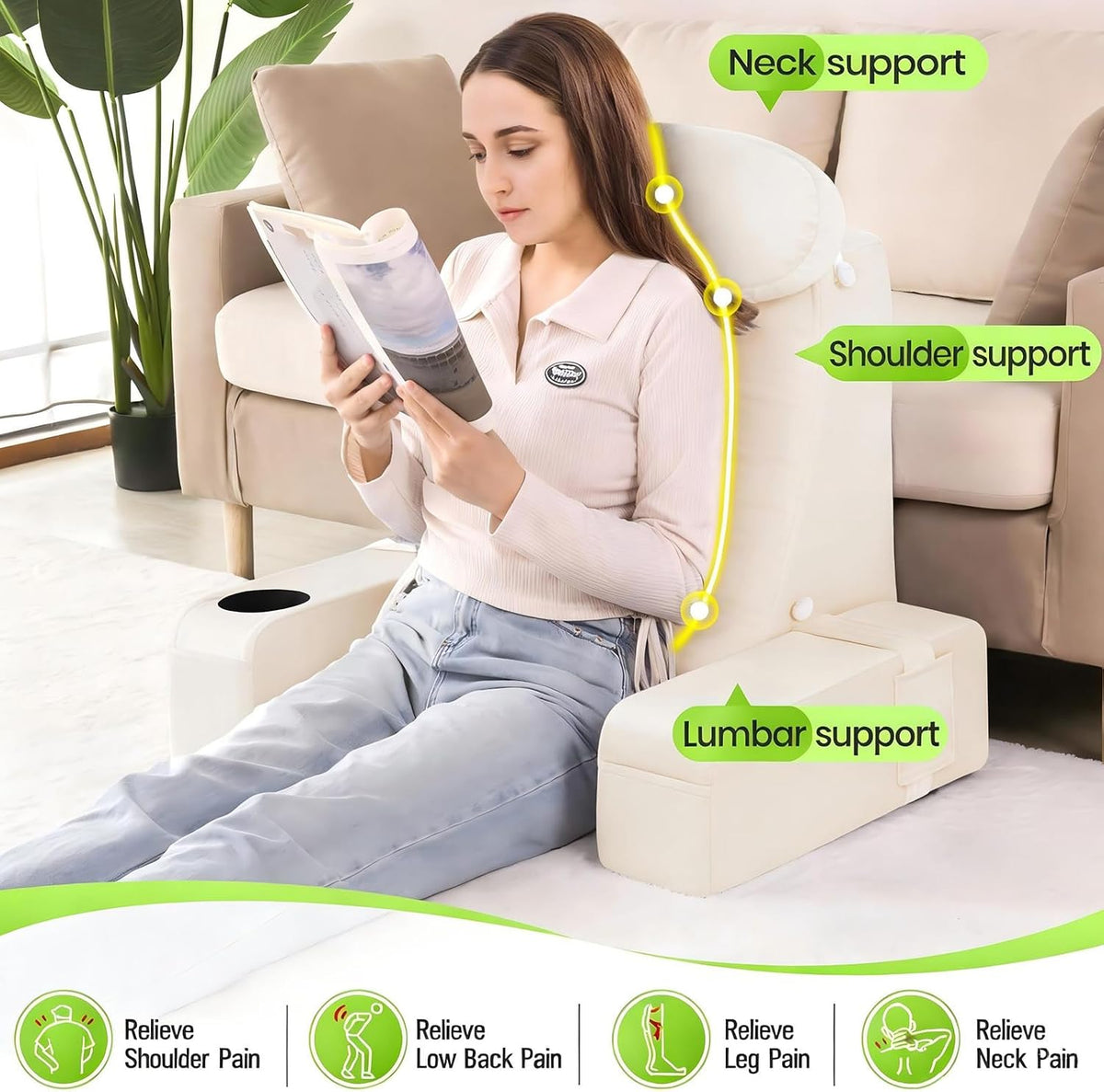 21 INCH Reading Pillow for Adults, Back Pillow for Bed Sitting Up, Backrest Pillow for Sitting in Bed, Detachable Arms with Built-in Cup & Phone Caddy (Gray, 21 INCH)