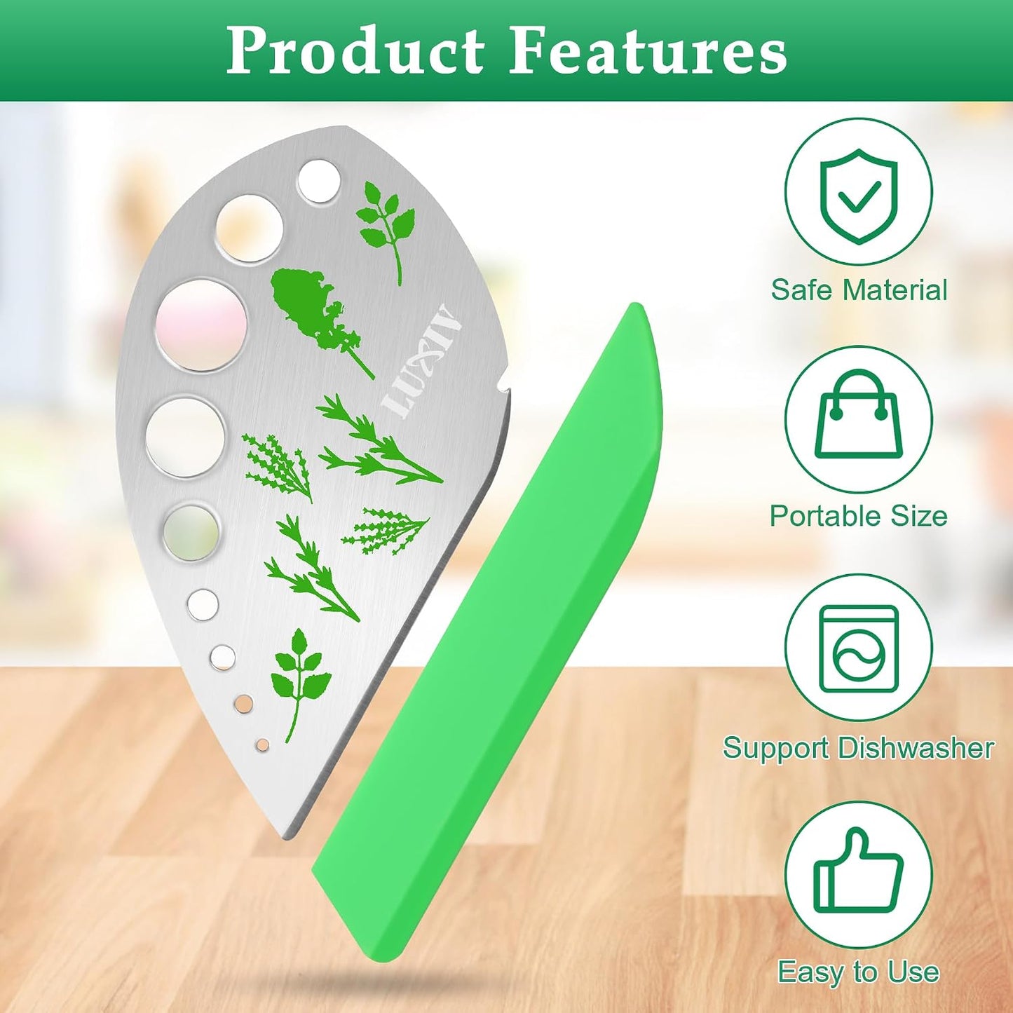 Herb Stripper Tool Stainless Steel 9-Hole Leaf Peeler with Knife | 2in1 Cutting and Stripping, 9-Hole Stainless Steel Tool With Cover, For Stripping Kale, Chard, Basil, Thyme & Rosemary Leaves