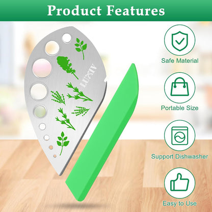 Herb Stripper Tool Stainless Steel 9-Hole Leaf Peeler with Knife | 2in1 Cutting and Stripping, 9-Hole Stainless Steel Tool With Cover, For Stripping Kale, Chard, Basil, Thyme & Rosemary Leaves