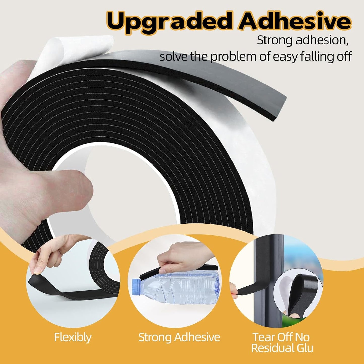 1 in Wide x 1/8 in Thick x 33FT Foam Weather Stripping Door Seal,Window Sealing Tape，Single-Sided Self-Adhesive Insulation Sealing Strip White
